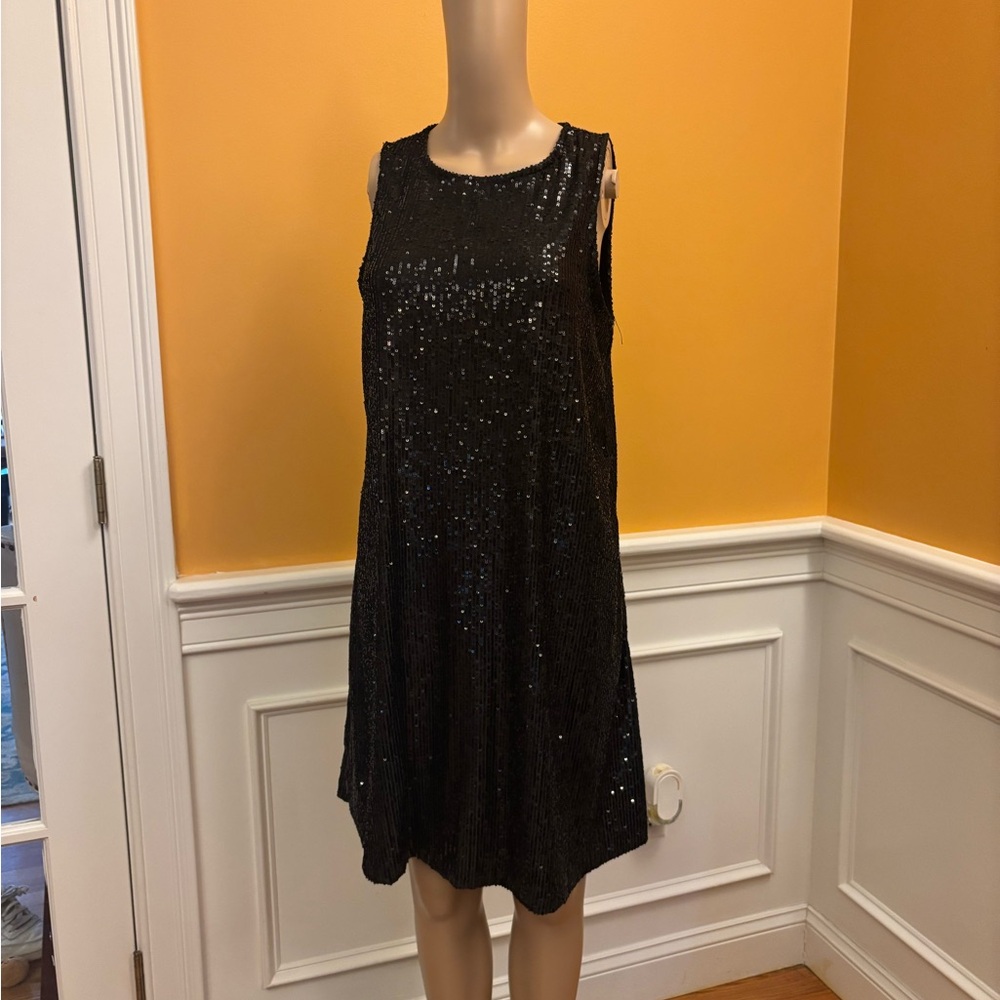 MARINA Glittering Black Sleeveless Mini Dress